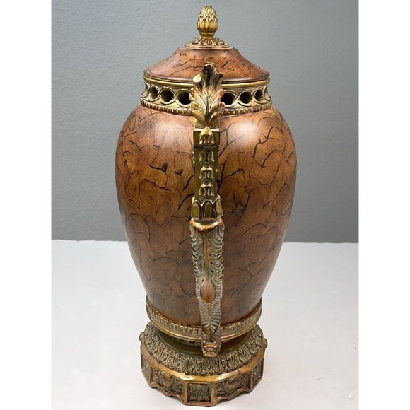 JOHN RICHARD 21"x17" Caramel & Bronzetone Ornate Lidded Pedestal URN Home Decor - Picture 4 of 8